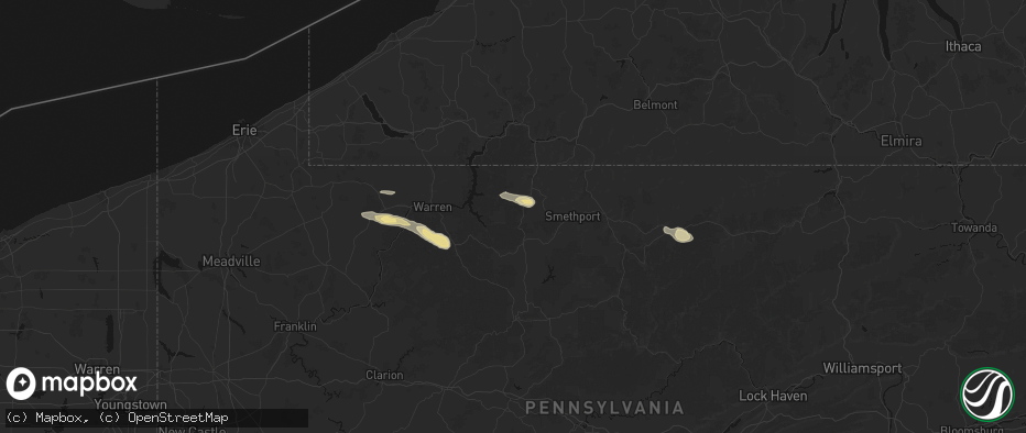 Hail map in Lewis Run, PA on July 4, 2026