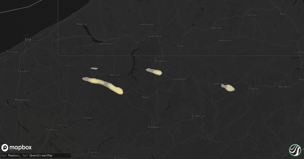 Hail map in Lewis Run, PA on July 4, 2026