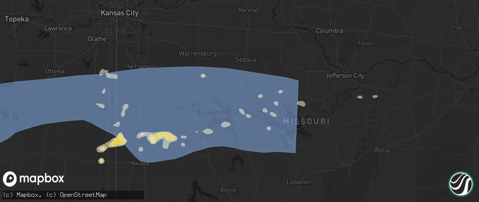 Hail map in Lincoln, MO on July 4, 2026