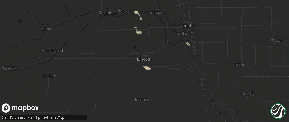 Hail map in Lincoln, NE on July 4, 2026