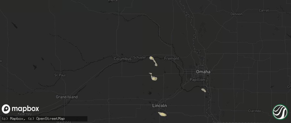 Hail map in Linwood, NE on July 4, 2026