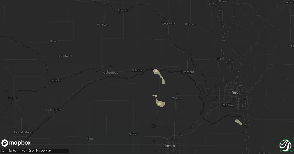 Hail map in Linwood, NE on July 4, 2026
