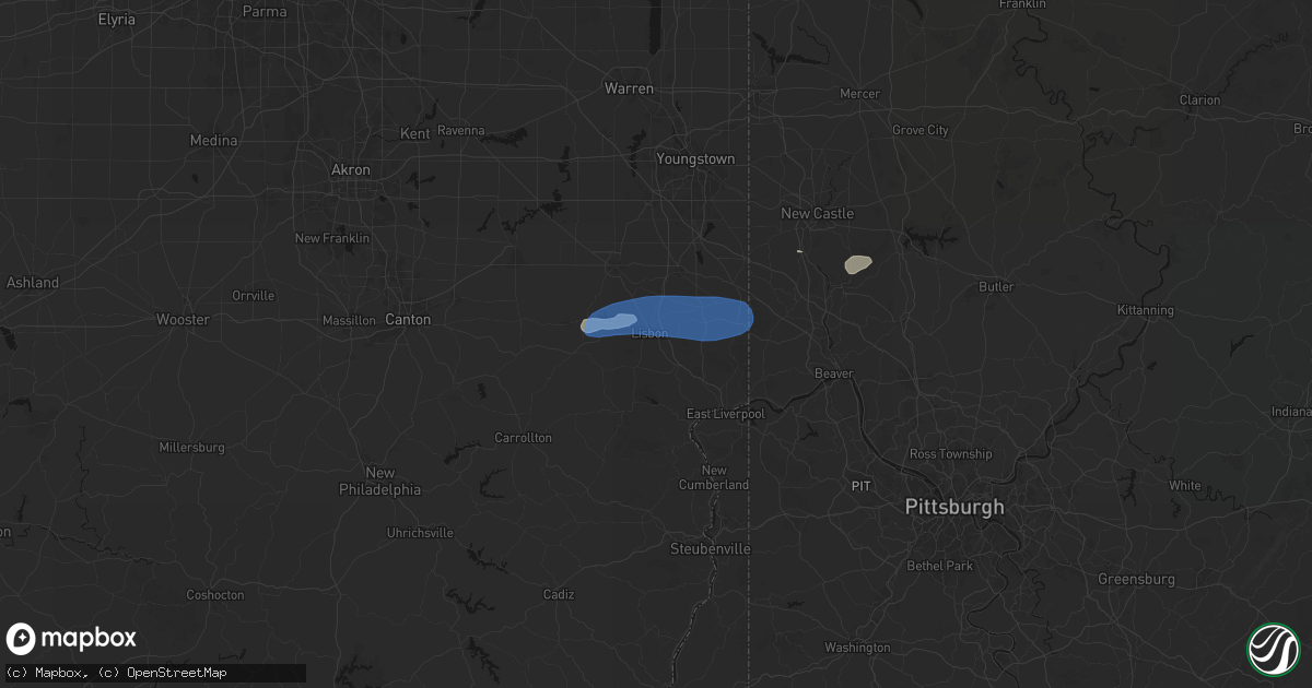 Hail map in Lisbon, OH on July 4, 2026