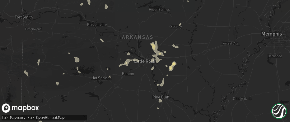 Hail map in Little Rock, AR on July 4, 2026