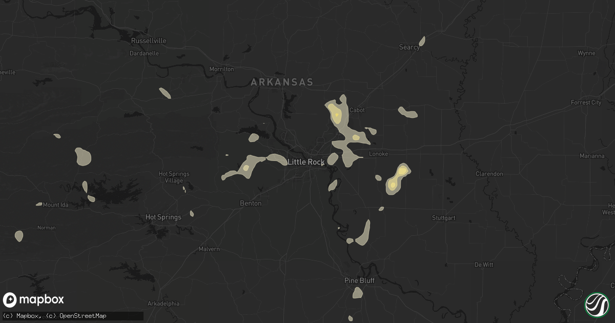 Hail map in Little Rock, AR on July 4, 2026