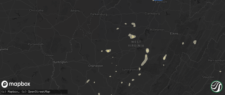Hail map in Looneyville, WV on July 4, 2026