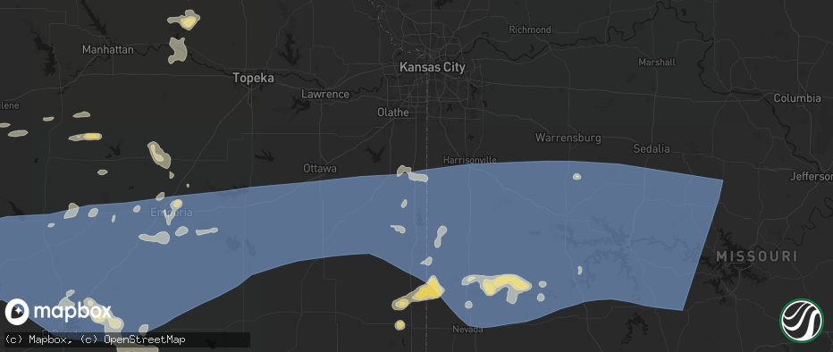 Hail map in Louisburg, KS on July 4, 2026