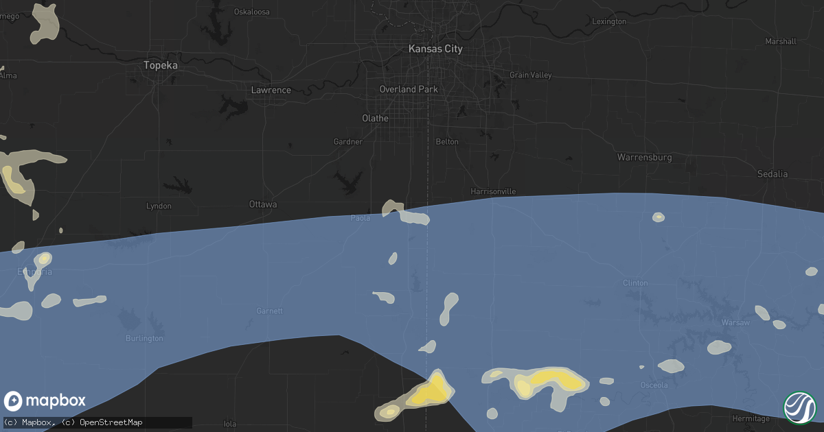 Hail map in Louisburg, KS on July 4, 2026