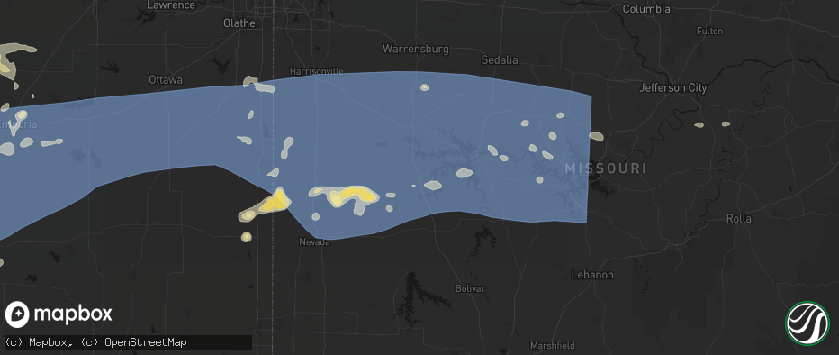 Hail map in Lowry City, MO on July 4, 2026