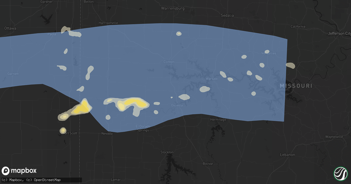 Hail map in Lowry City, MO on July 4, 2026