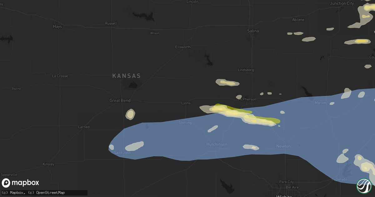 Hail map in Lyons, KS on July 4, 2026