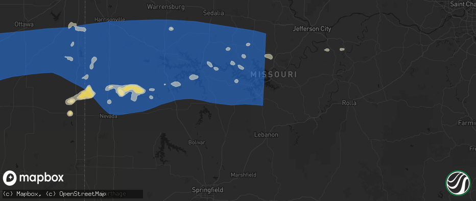 Hail map in Macks Creek, MO on July 4, 2026