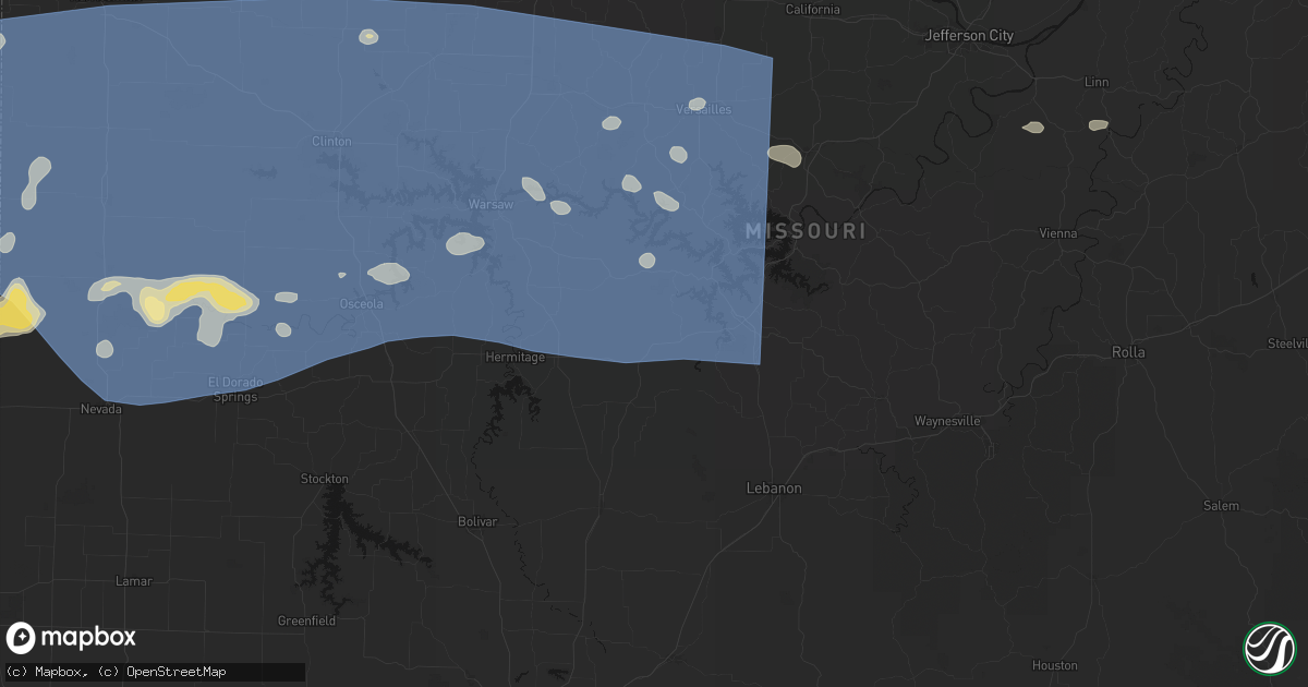 Hail map in Macks Creek, MO on July 4, 2026