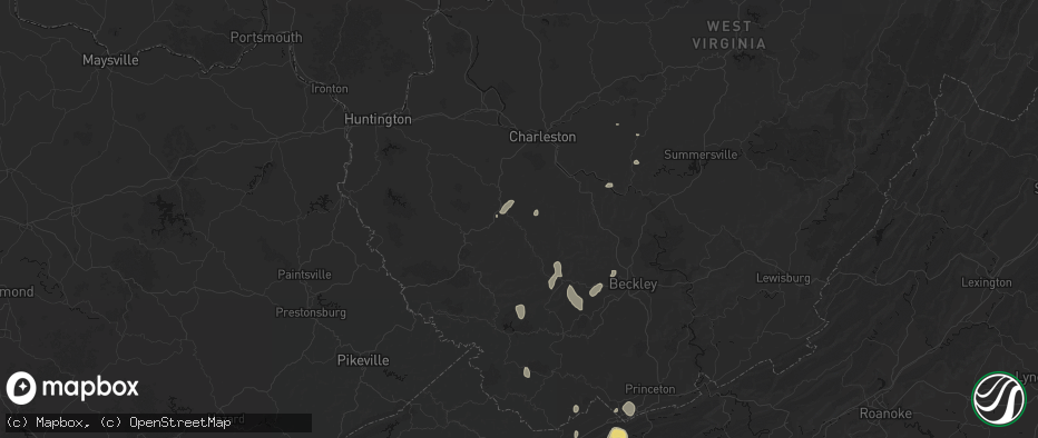 Hail map in Madison, WV on July 4, 2026
