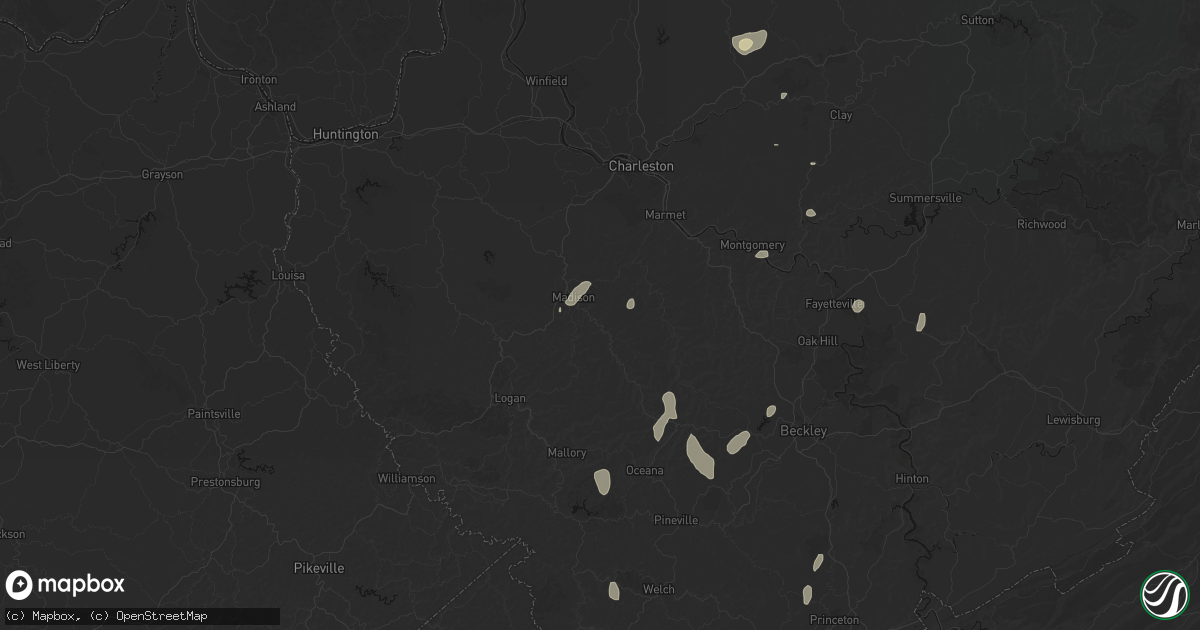 Hail map in Madison, WV on July 4, 2026