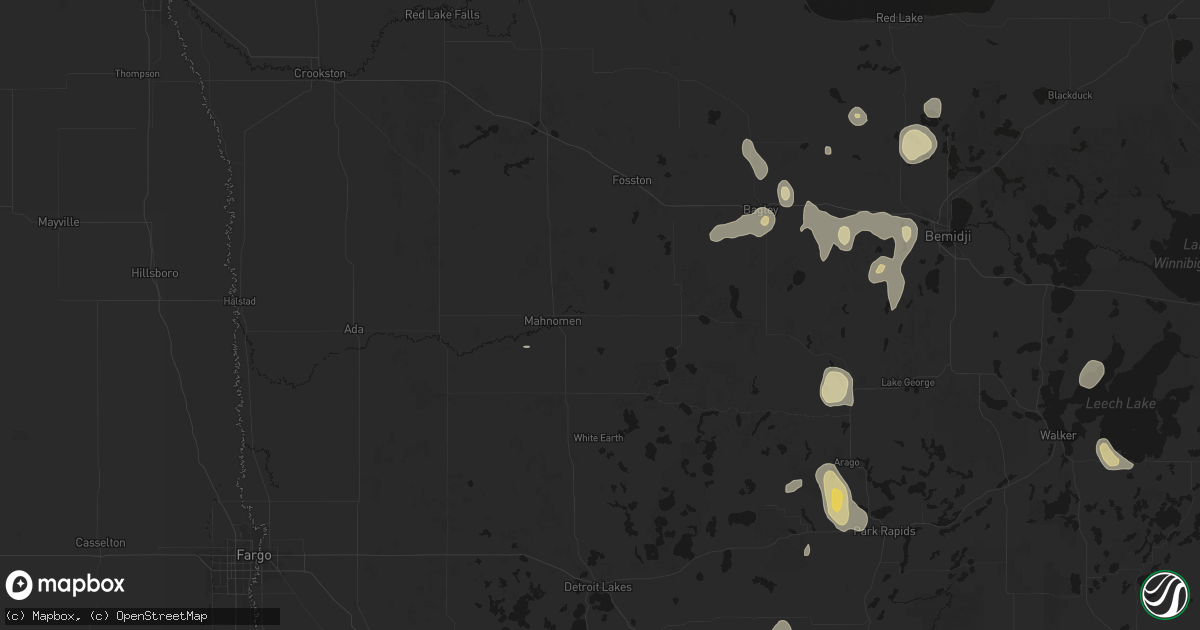 Hail map in Mahnomen, MN on July 4, 2026
