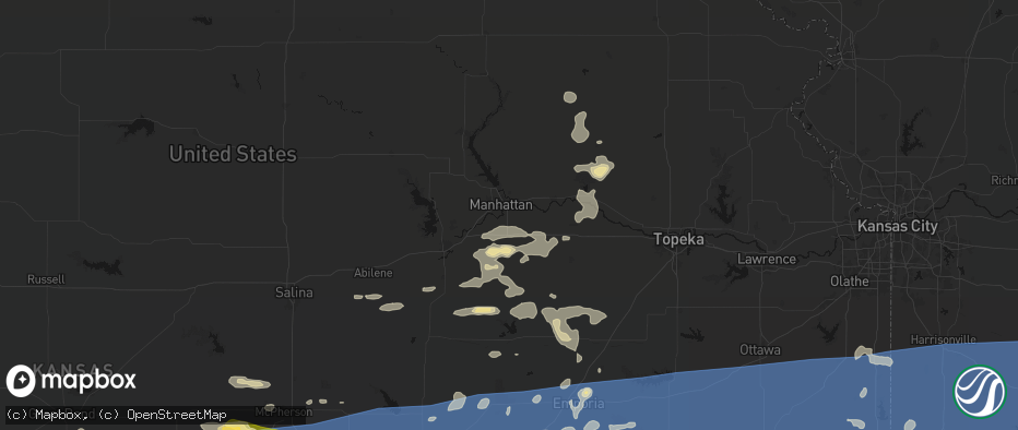 Hail map in Manhattan, KS on July 4, 2026