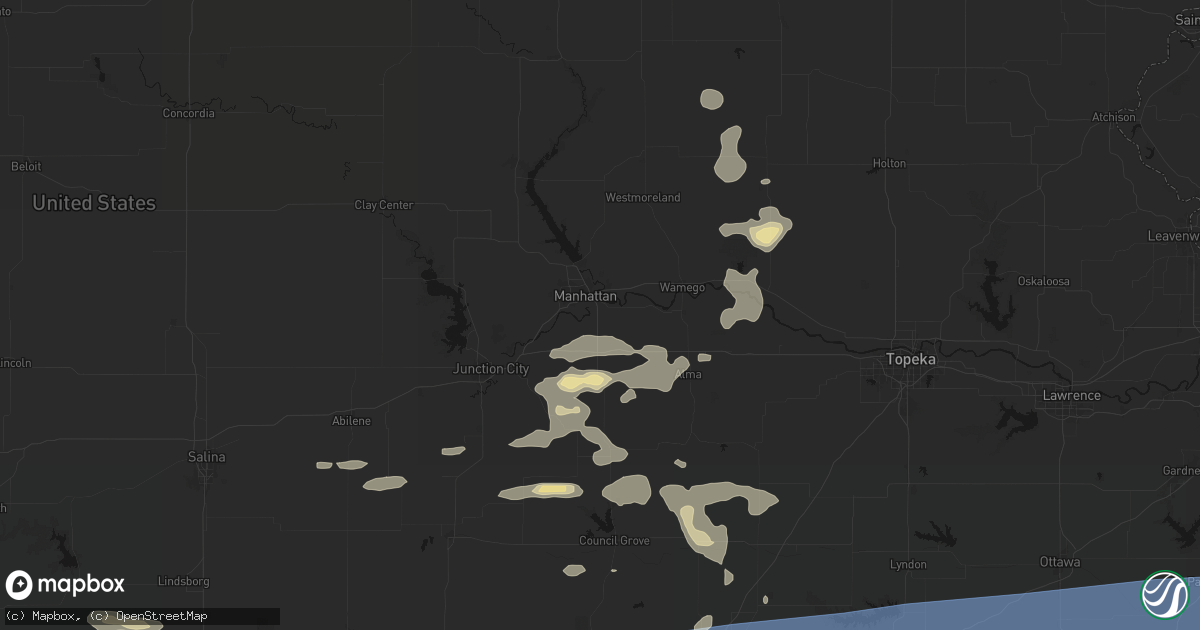 Hail map in Manhattan, KS on July 4, 2026