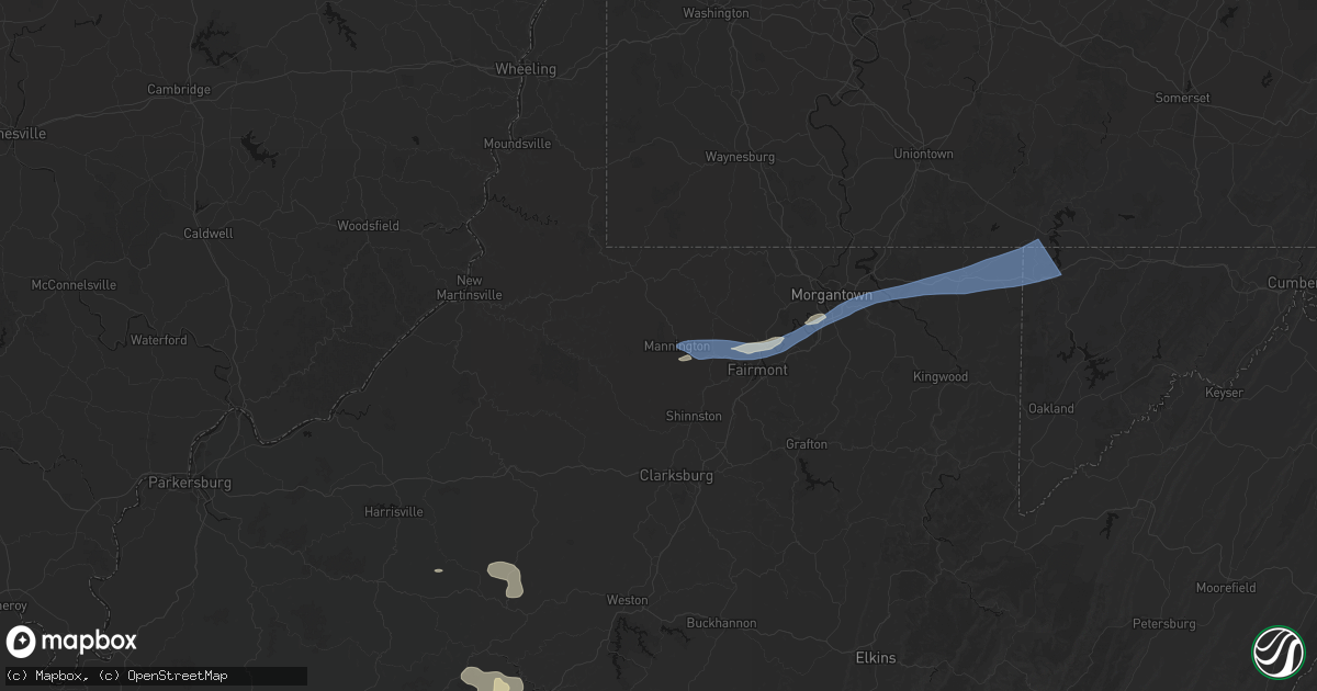 Hail map in Mannington, WV on July 4, 2026