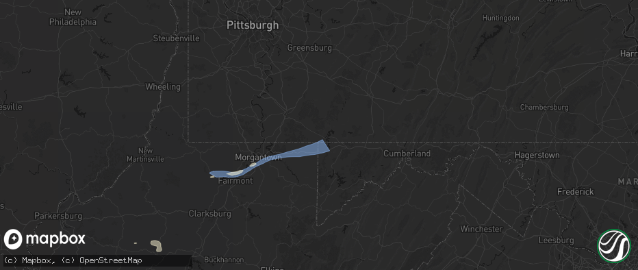 Hail map in Markleysburg, PA on July 4, 2026