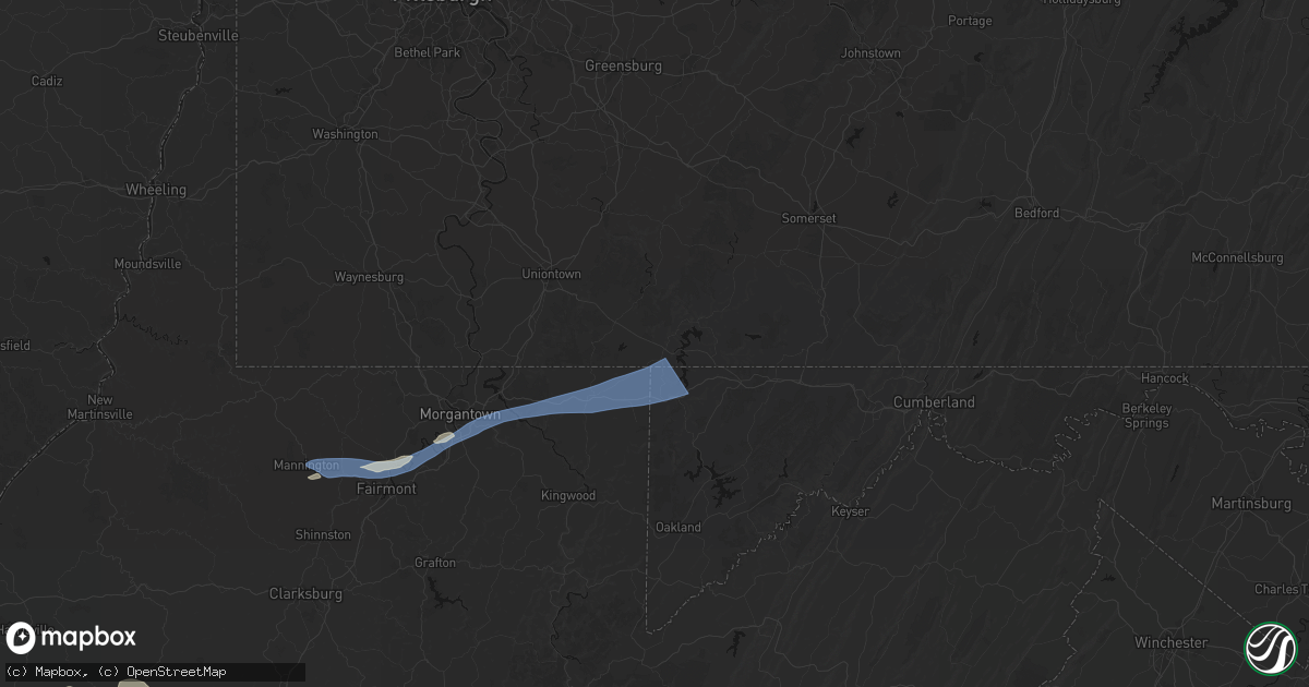 Hail map in Markleysburg, PA on July 4, 2026