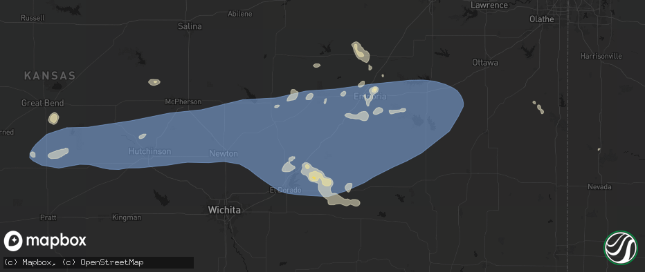 Hail map in Matfield Green, KS on July 4, 2026