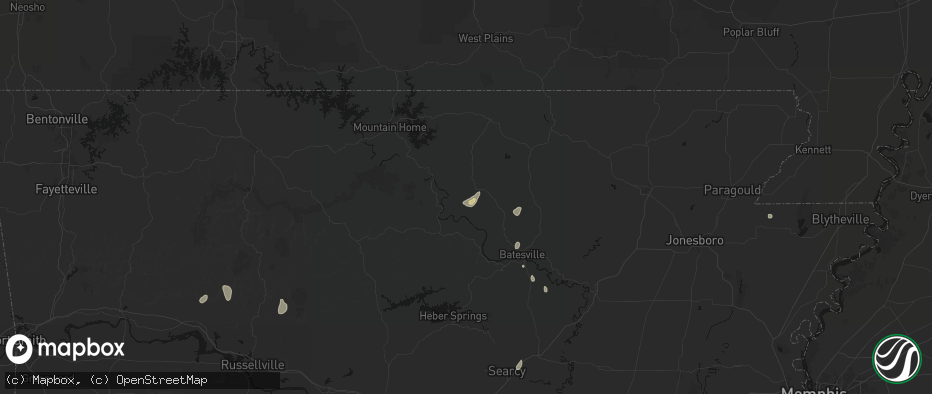 Hail map in Melbourne, AR on July 4, 2026