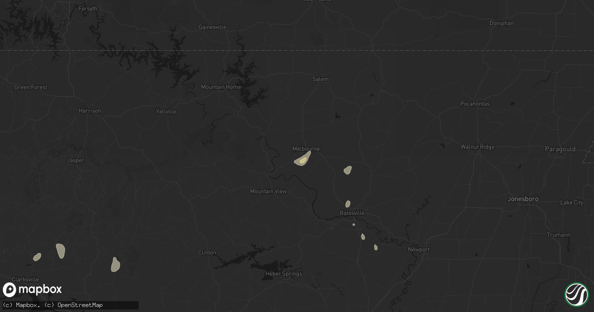 Hail map in Melbourne, AR on July 4, 2026