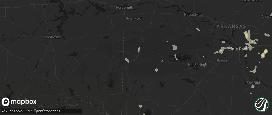 Hail map in Mena, AR on July 4, 2026