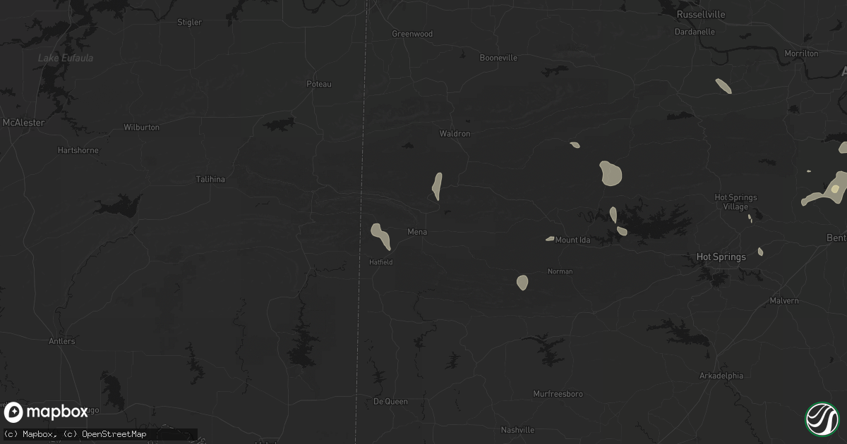 Hail map in Mena, AR on July 4, 2026