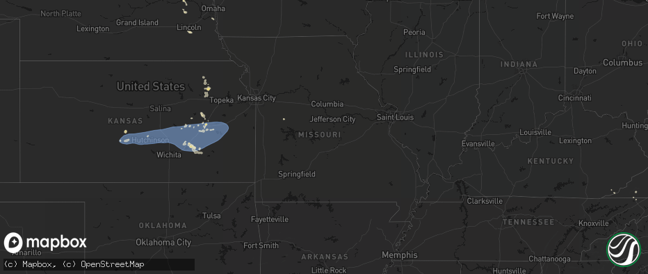 Hail map in Missouri on July 4, 2026