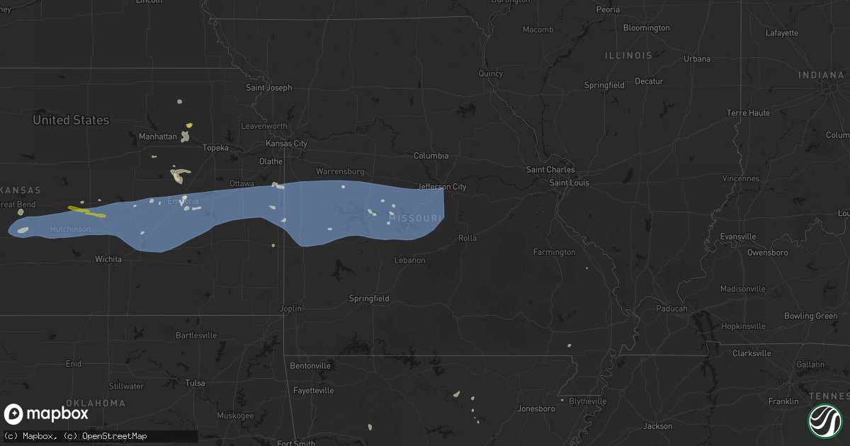 Hail map in Missouri on July 4, 2026