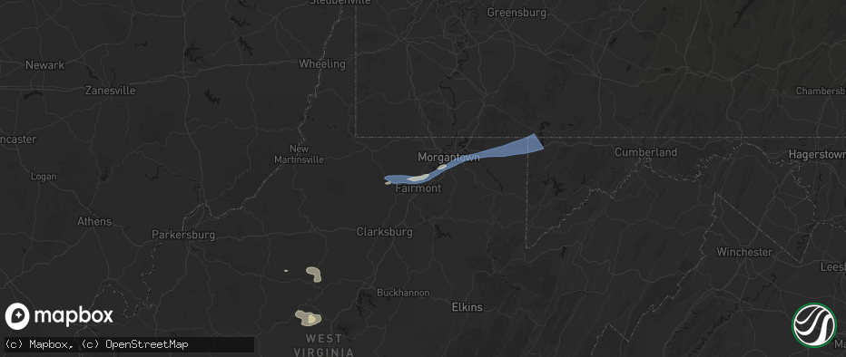 Hail map in Montana Mines, WV on July 4, 2026