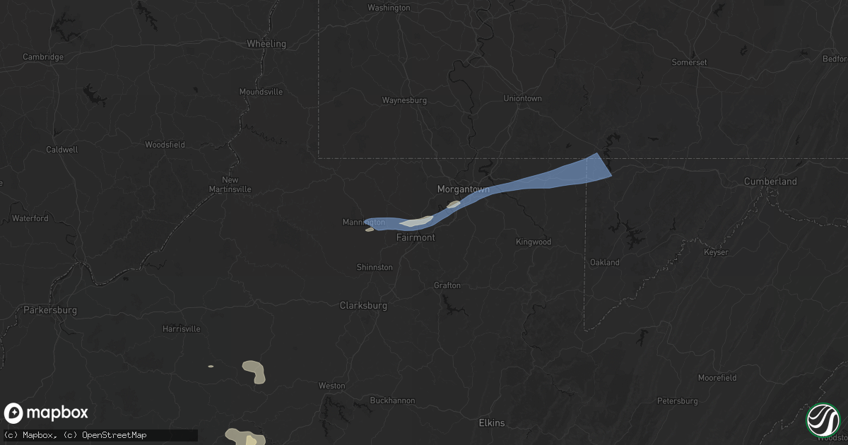 Hail map in Montana Mines, WV on July 4, 2026