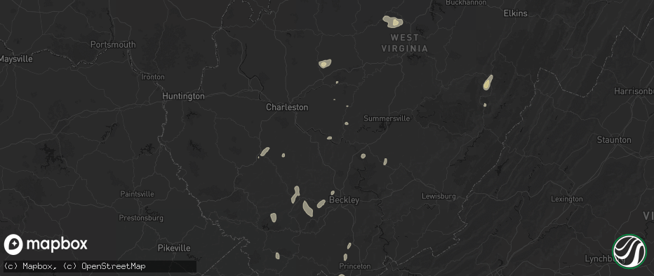 Hail map in Montgomery, WV on July 4, 2026