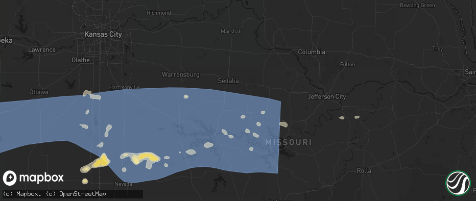 Hail map in Mora, MO on July 4, 2026