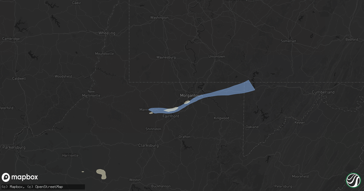 Hail map in Morgantown, WV on July 4, 2026