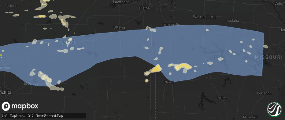 Hail map in Mound City, KS on July 4, 2026