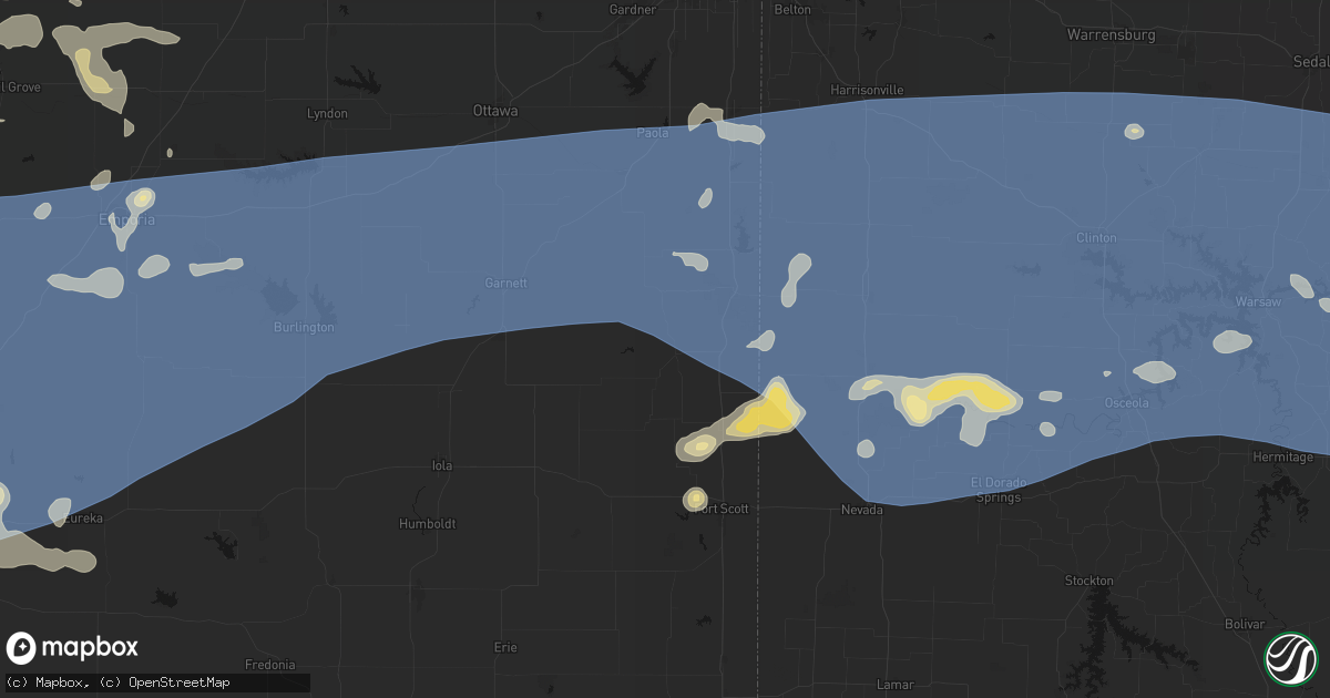 Hail map in Mound City, KS on July 4, 2026