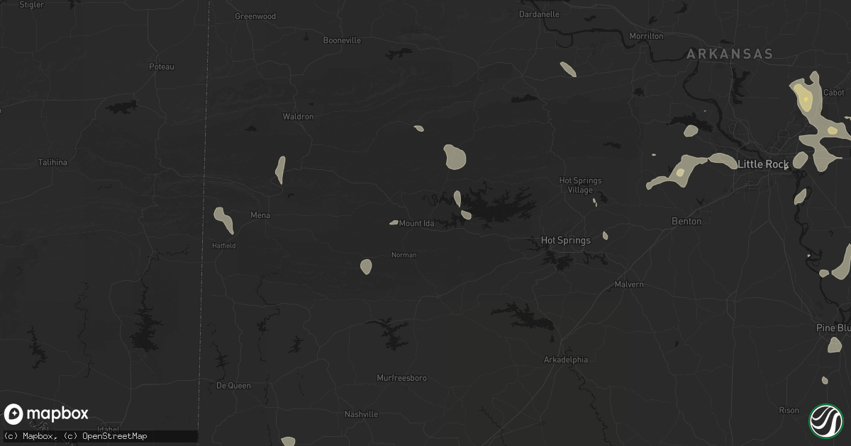 Hail map in Mount Ida, AR on July 4, 2026