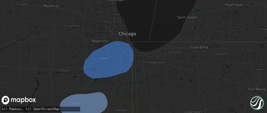 Hail map in Munster, IN on July 4, 2026