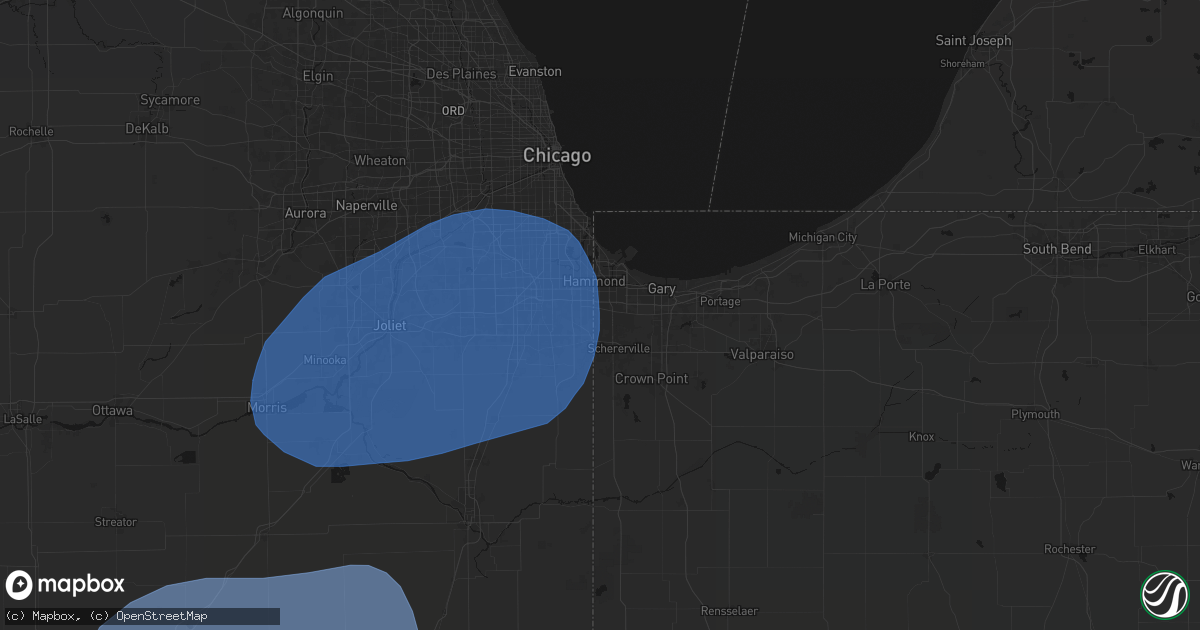 Hail map in Munster, IN on July 4, 2026