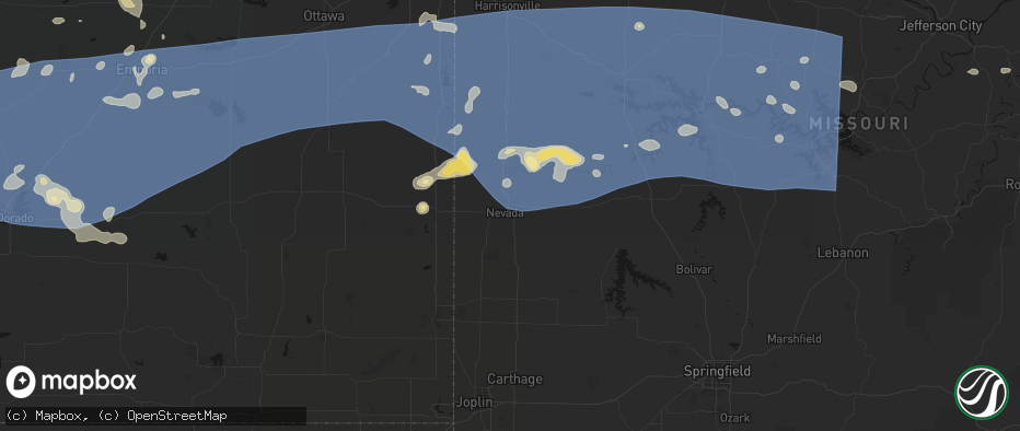 Hail map in Nevada, MO on July 4, 2026