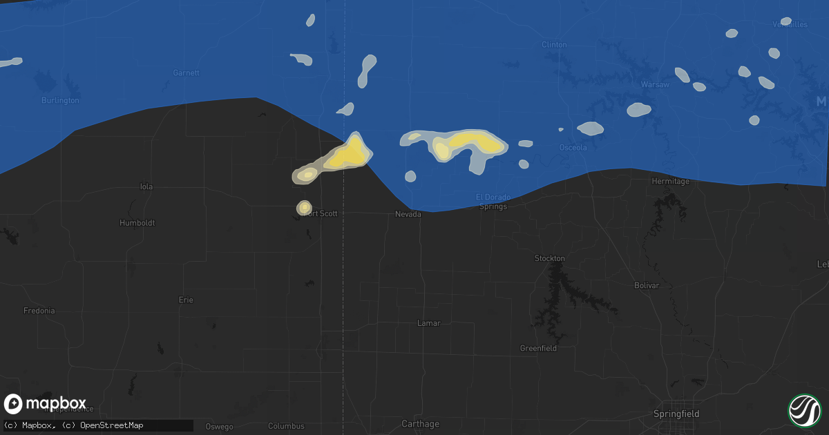 Hail map in Nevada, MO on July 4, 2026