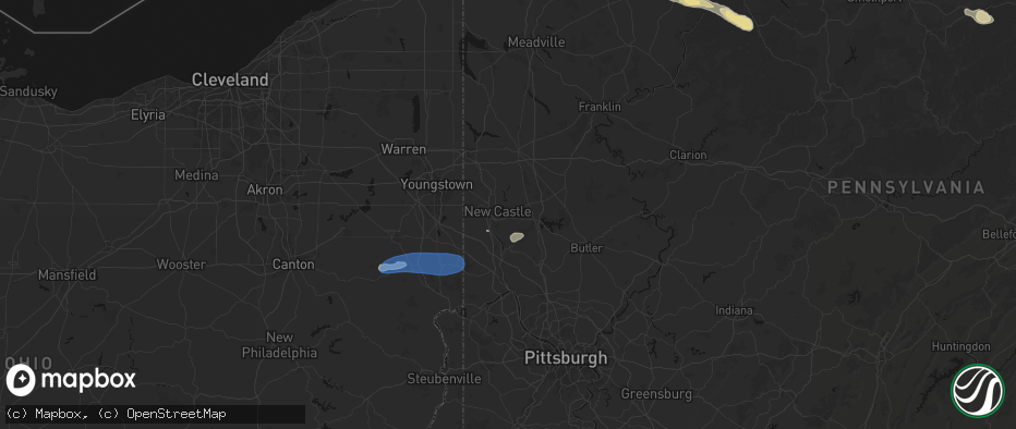 Hail map in New Castle, PA on July 4, 2026