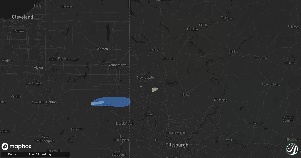 Hail map in New Castle, PA on July 4, 2026