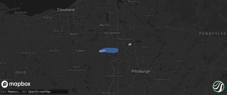 Hail map in New Waterford, OH on July 4, 2026