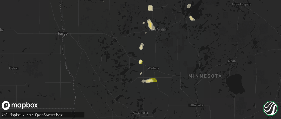 Hail map in New York Mills, MN on July 4, 2026