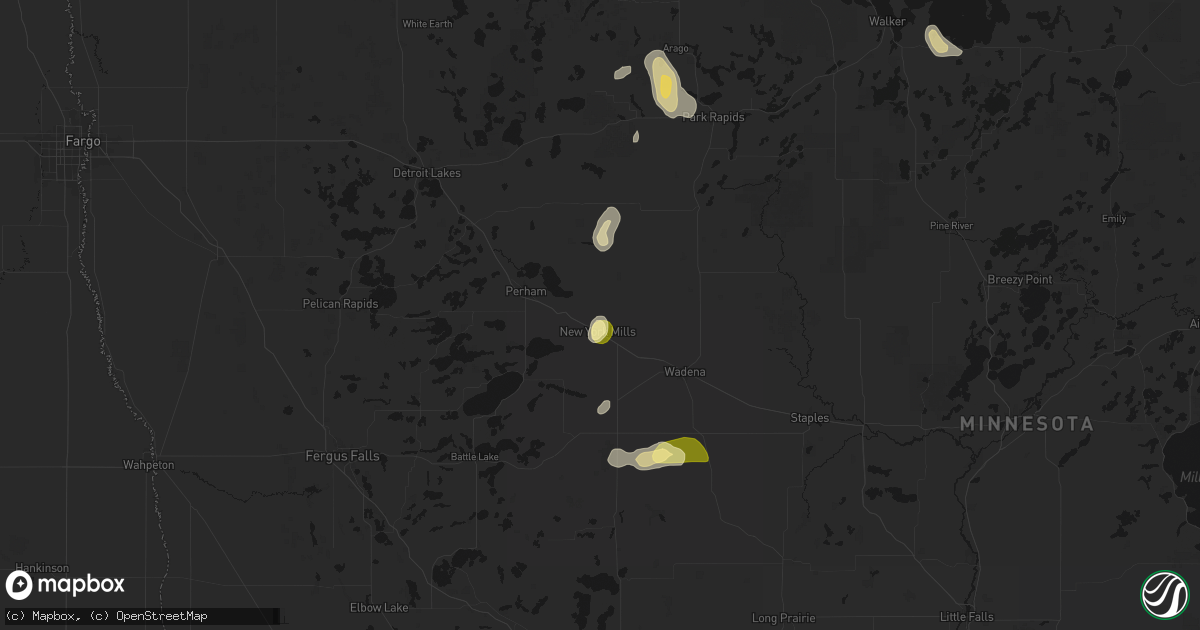 Hail map in New York Mills, MN on July 4, 2026
