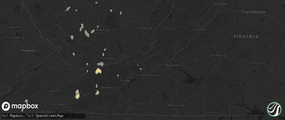 Hail map in Newport, VA on July 4, 2026